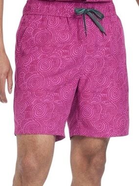 Men's Magenta Swirl Swim Trunks with Drawstring Waist